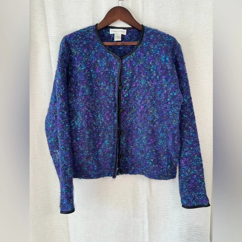 Vintage Casual Corners Multi Colored Blue Yarn Boxy Button sweater Jacket size S